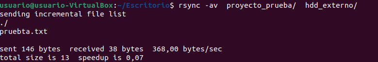 Salida de rsync copiando archivos a disco externo en Linux