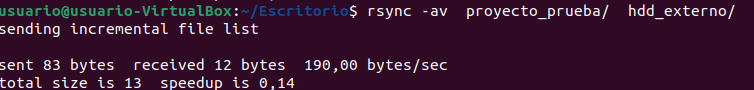Salida de rsync copiando archivos a disco externo en Linux