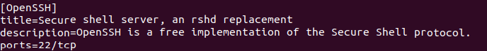 Contenido del archivo de perfil OpenSSH en /etc/ufw/applications.d/