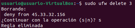 Eliminacion de regla UFW por descripcion desde terminal Ubuntu