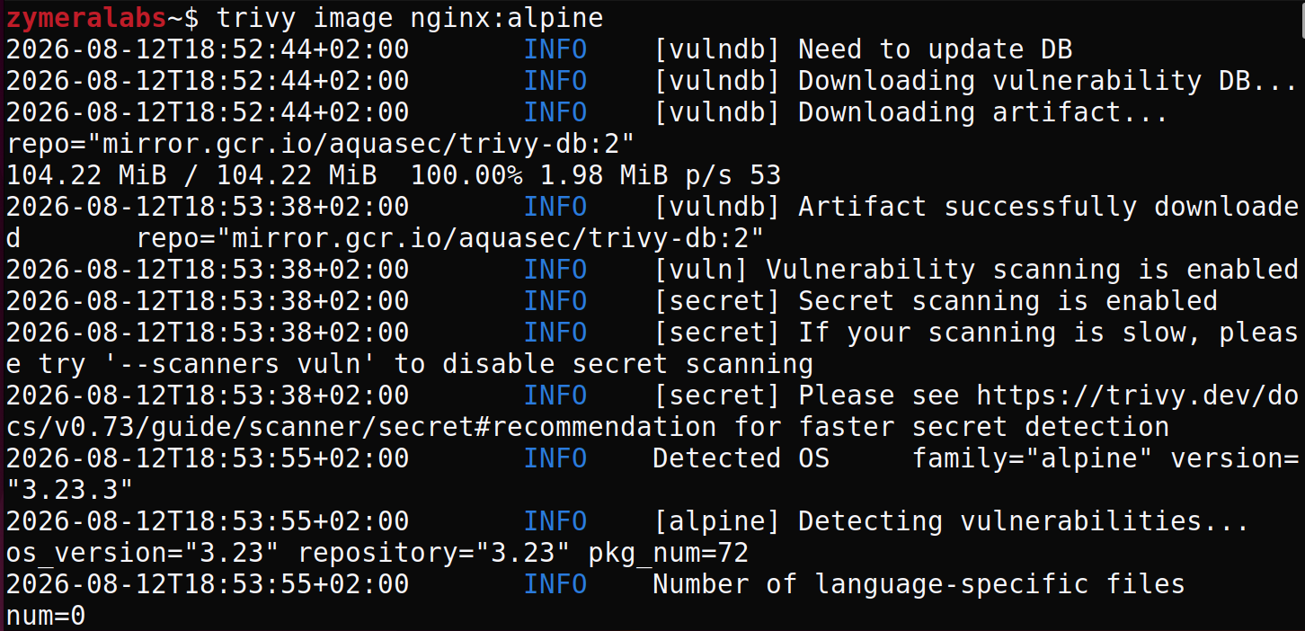 Salida de trivy image mostrando vulnerabilidades detectadas en imagen Docker