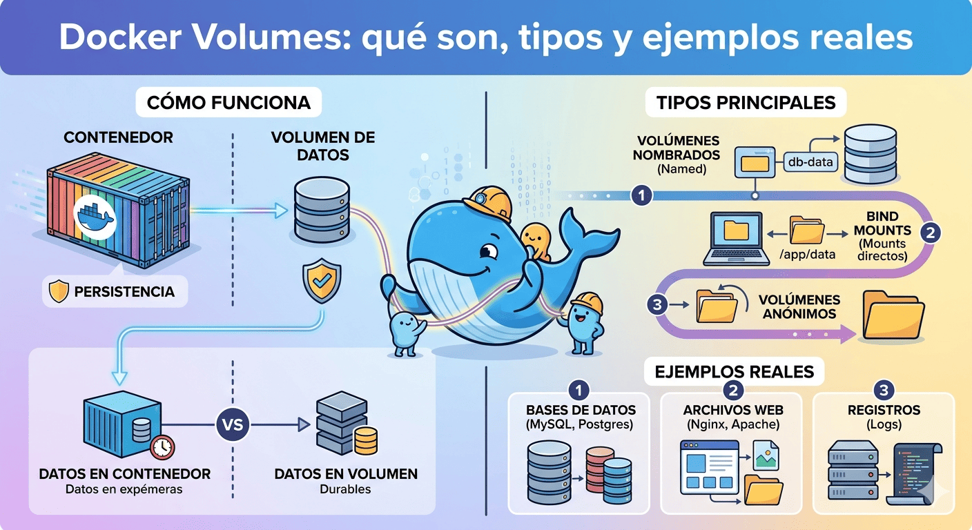 Docker Volumes: qué son, tipos y ejemplos reales